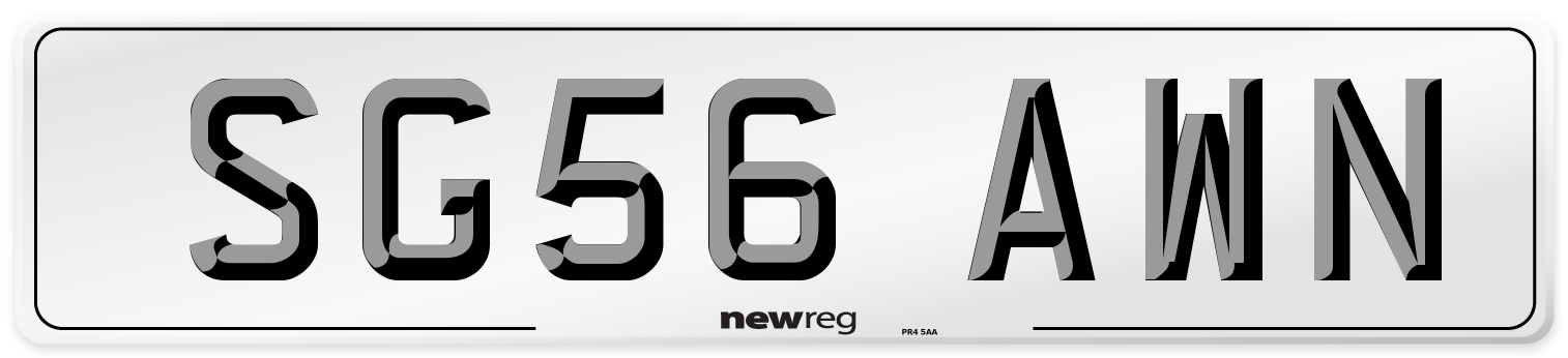 SG56 AWN Number Plate from New Reg